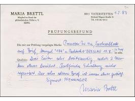 4 Pfg. grün im senkrechten 6er-Block, die mittlere Marke rechts leicht angeschnitten und die darunter liegende Marke oben lei