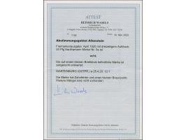 1920, Aufdruckausgabe Germania 20 Pfennig lilaultramarin, farbfrisch, sauber mit Stempel “WARTENBERG” auf kleinem Briefstück,