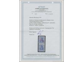 1919, Aufdrucktype II: Germania 20 Pfennig dunkelviolettblau mit rotem Aufdruck, senkrechtes Paar, dabei die untere Marke ohn