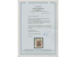 1919, Aufdrucktype II, roter Aufdruck: Germania 50 Pfennig dunkelgraulila/schwarz auf hellchromegelb, kopfstehender Aufdruck,