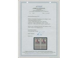 1919, Aufdrucktype II, roter Aufdruck: Germania 15 Pfennig schwarzviolett, waagerechtes Unterrand-Kehrdruckpaar, dabei die li