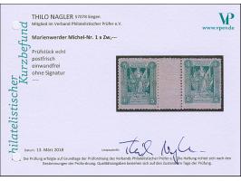 1920, 1. Mailänder Ausgabe 5 Pfennig opelgrün im waagerechten Zwischenstegppar, postfrisch, tadellos