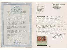 1920, Germania 10 Pfennig rotkarmin, waagerechtes Unterrandpaar, dabei die linke Marke ohne Aufdruck, die rechte Marke mit Do