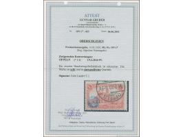 1920, Germania 1 Mark dunkelkarminrot, mit leicht erkennbarem zweiten Handstempelteilabdruck, farbfrisch und gut gezähnt, sau