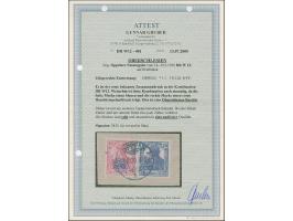 1920, Germania 10+15 Pfennig im waagerechten Zusammendruck, dabei die 10 Pfennig mit blauem und die 15 Pfennig mit rotem Hand