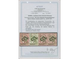 1941, Kriegsgefangene 1 Din. schwarzgrün/oliv, Spitzen nach oben, waagerechter Viererstreifen, der linke Wert mit “Buchstabe 