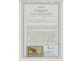 1944, Flugpost-Eilmarke 2 Lire schwarzgrautürkis, mit Probeaufdruck mittig statt links, postfrisch, tadellos, u.a. sign. Kris