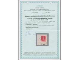 1943, 15 Qind dunkelrosa, linkes Seitenrandstück mit kopfstehendem Aufdruck, sauber mit Stempel “TIRANE DEGE 22-.5.44” auf Br