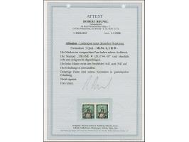 2 Qind schwärzlichbraunoliv, waagerechtes Paar, dabei die linke Marke mit Setzfehler “1643 statt 1943”, sauber gestempelt, ta