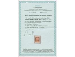 1944, Freimarke 3 Lire auf 30 Centisimi schwarzbraun, mit kopfstehendem Aufdruck in Type I, postfrisch, tadellos, sehr selten