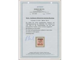 1944, Freimarke 0,10M. auf 3 Dinar lebhaftbraunrot, mit kopfstehendem Aufdruck von Aufdruckfeld 27 mit Aufdruckfehler “erstes