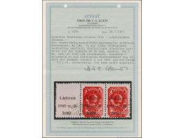 1941, 60 Kopeken lilarot, mit schwarzem Aufdruck, waagerechtes Paar mit links komplettem Leerfeld in Markengröße, das Markenf