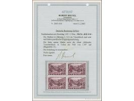 1941, Semendria 1,50+3 Dinar schwärzlichgraulila, gez. L12½, Viererblock, die linke untere Marke mit Abart “große weiße Stell