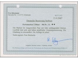 1941, 2 Dinar schwärzlichblau, waagerechtes Paar mit vollständig gezähntem, kleinen Leerfeld links, postfrisch, tadellos. Wes