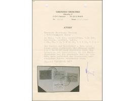 1941, Kontrollzeichen mit Aufdruck 50 K. und 3 Krb. sowie 1,50 Krb. geschnitten sowie gezähnt auf waagerecht gestreiftem Papi