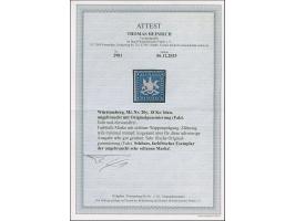 18 Kr. blau, farbfrisch und für diese schwierige Ausgabe sehr gut gezähnt, ungebraucht mit Originalgummi. Einwandfrei. Ein sc