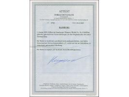 1859, 4 Sch. grünoliv, farbfrisch und allseits breitrandig geschnitten, vom linken Seitenrand mit Teil des Reihenzählers “2”,