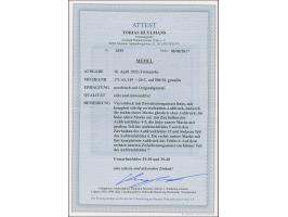 1923, Neue Währungsaufdrucke 20 Centu auf 500 Mark, Viererblock mit Zwischenstegansatz rechts, mit komplett schräg verlaufend