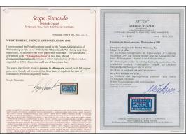 2 Pfg. geschnitten mit Wasserzeichen 1W und rotem Aulendorfer Aufdruck, postfrisch, der Aufdruck punktuell mit kleinen dunkle