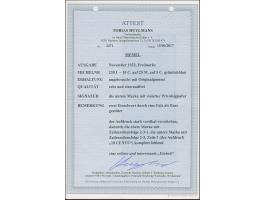 1923, 10 Centu auf 25 Markiu auf 10 Centu grünlichblau, zwei Einzelmarken als senkrechtes Paar durch Falz zusammenhängend mit