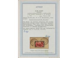 1920, 5 Mark grünschwarz/lilarot, Zähnungslöcher 25:17, mit doppeltem Aufdruck, sauber mit zeitgerechter Entwertung “DANZIG *