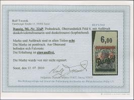 1920, Germania 15 Pfennig, Oberrandstück, Probedruck mit Aufdruck in dunkelviolettultramarin normalstehend sowie in dunkelros