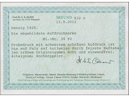 1920, Kleiner Innendienst 3 Pfennig, Probedruck mit schwarzem Aufdruck, sauber ungebraucht, tadellos, eine seltene Marke, sig