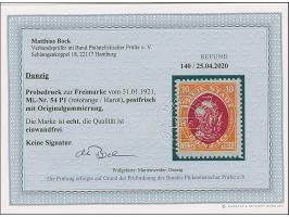 1921, Kogge 10 Pfennig, Probedruck in rotorange/lilarot, postfrisch, tadellos, unsigniert mit Befund Bock BPP (2020)
