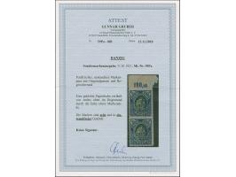 1921, Kogge 2 Mark, senkrechtes Oberrandpaar mit schräg durch den Oberrand und die obere Marke verlaufender, geklebter Papier