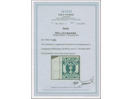 1923, Staatswappen 5 Mark mit Wasserzeichen 4 (Fliesen), linkes Seitenrandstück, sauber ungebraucht, tadellos, u.a. sign. Rub