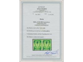 1934, 8 auf 7 Pfennig, waagerechtes Paar, doppelter, dunkelblaugrüner Aufdruck, postfrisch, tadellos, private Signatur und Fo