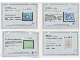 1923, Wappenadler und Bergmann 10 Fenigow, und 50-75 Fenigow sowie 1-4 Marka, je als ungezähnter Probedruck auf ungummiertem 