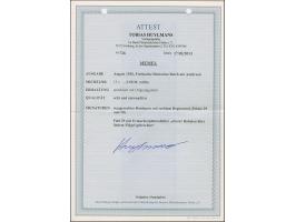 1920, Germania 2,50 Mark rotlila, waagerechtes Seitenrandpaar, die linke Marke mit Urmarkenplattenfehler “oberer Rahmen über 