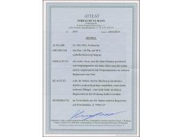 1921, 60 Pfennig &nbsp;auf 40 Centimes mittelkarminrot/grüngrau, Viererblock aus der linken unteren Bogenecke mit komplettem 