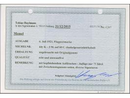 1921, Flugpost 2 mark auf 60 Centimes auf weißem Papier, kopftehender Aufdruck, mit Zwischenstegansatz unten, sauber ungebrau