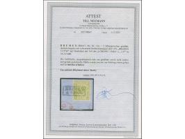 1866/67, 5 Sgr. schwarzgrüngelb, farbfrisch und ausgabetypisch gut gezähnt, mit klar und gerade aufgesetztem Ra2 "BREMEN 144 