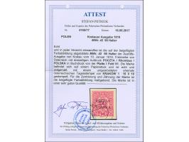 1919, Krakow Issue 90 h. red-carmine, plate I, position 61, tied by cds. “KRAKOW 16 II 19” to small piece, fine, certificate 