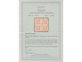 3 Sgr. braunrot im Viererblock, farbfrisch und allseits breitrandig, ungebraucht mit frischem Originalgummi, 2 Werte postfris