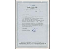 1919, Aufdrucktype II, violettblauer Aufdruck: Germania 5 Pfennig schwärzlichblöulichgrün, waagerechtes Seitenrandpaar, die l