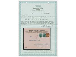 1920, Germania 5 Pfennig schwärzlichbläulichgrün, waagerechtes Paar, mit Zufrankatur mit Stempel “MEMEL 6.8.20” auf portogere