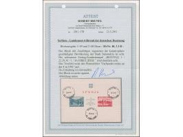 1941, Semendria Block 1+2 Dinar, ungezähnt, mit Plattenfehler “zwei zusammenhängende Farbpunkte rechts am Abstrich der 4 in 1