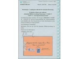 1943, 5 Lire auf 4 Dinar, sauber mit Stempel “NIKSIC 16.XII.43”auf zensiertem, gering überfrankierten R-Brief nach Cetinje, t