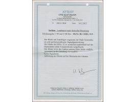 1941, Semendria Block 1+2 Dinar, ungezähnt, mit zusätzlich kopfstehendem Druck der 2 Dinar auf der Gummiseite (ohne Tonunterd