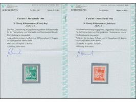 1944, Bäuerin 18 Pfg., lebhaftrot, schwärzlichgelbsmaragdgrün und dunkelrotbraun, kpl., ungezähnt, auf Papier ohne Gummi wie 