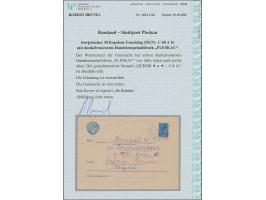 1941, Ganzsachenumschlag 30K. blau mit rotem L1 "PLESKAU" von links unten nach rechts oben, sowie mit violettem Stempel “PSKO