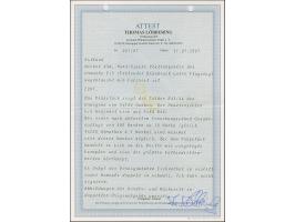 1923, Airmail 10 mark, Päevaleht perforation, with prominent plate flaw “missing green colour below Post”, a very rare stamp 