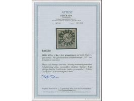 1 Kr. grauschwarz, farbfrisch und allseits breitrandig mit Schnittlinien an 3 Seiten, sauber entwertet durch zentrischen gMR 