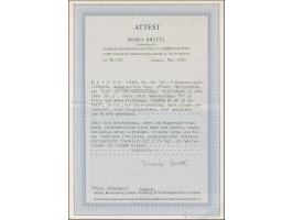 9 Kr. gelbgrün im waagerechten Paar der, farbfrisch und voll- bis breitrandig, oben mit schmalem Bogenrand, mit klarem oMR "4