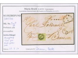 9 Kr. bläulichgrün, schöne frische und kräftige Farbe, allseits gleichmäßig breitrandig, mit Schnittlinien an 2 Seiten, mit k