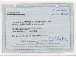 1919, Ear of corn 20 kopeks orange, block of six, printed on both sides, without gum, folded once in between stamp, fine, cer